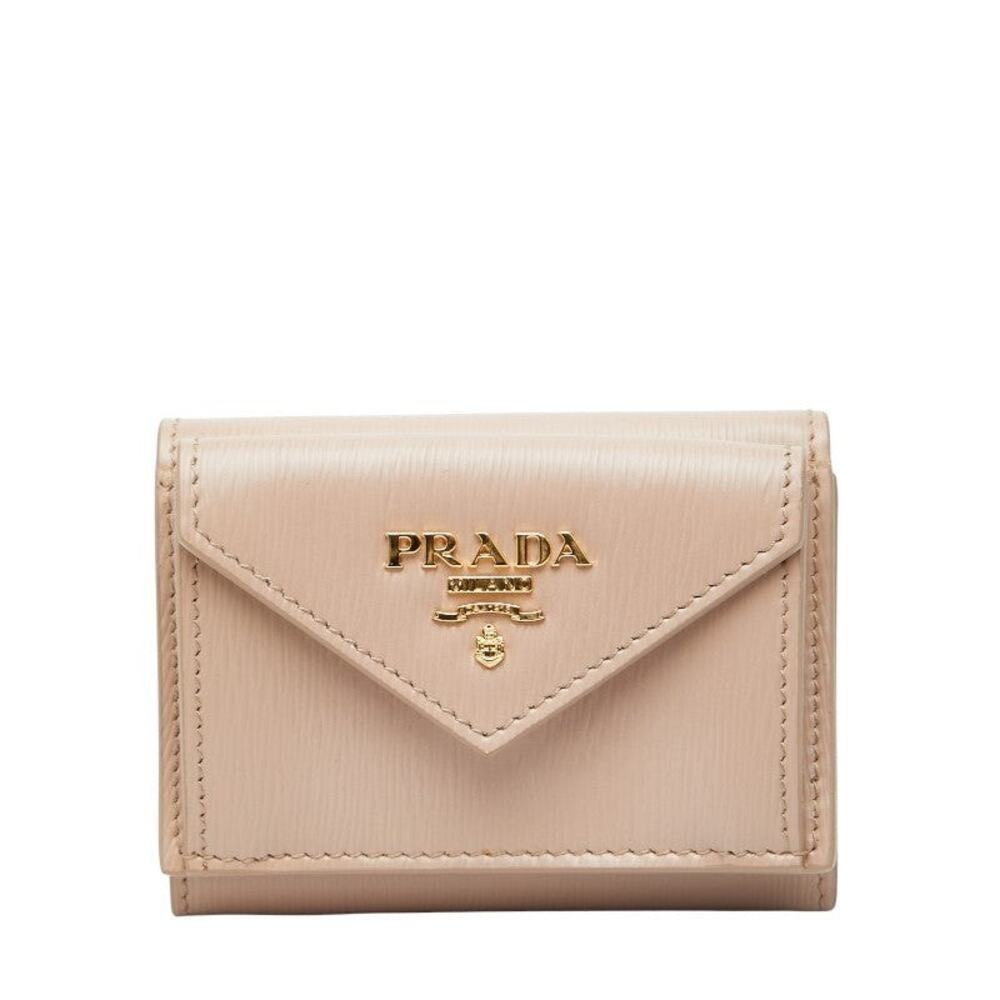 Prada Vitello Daino Compact Trifold Wallet Beige